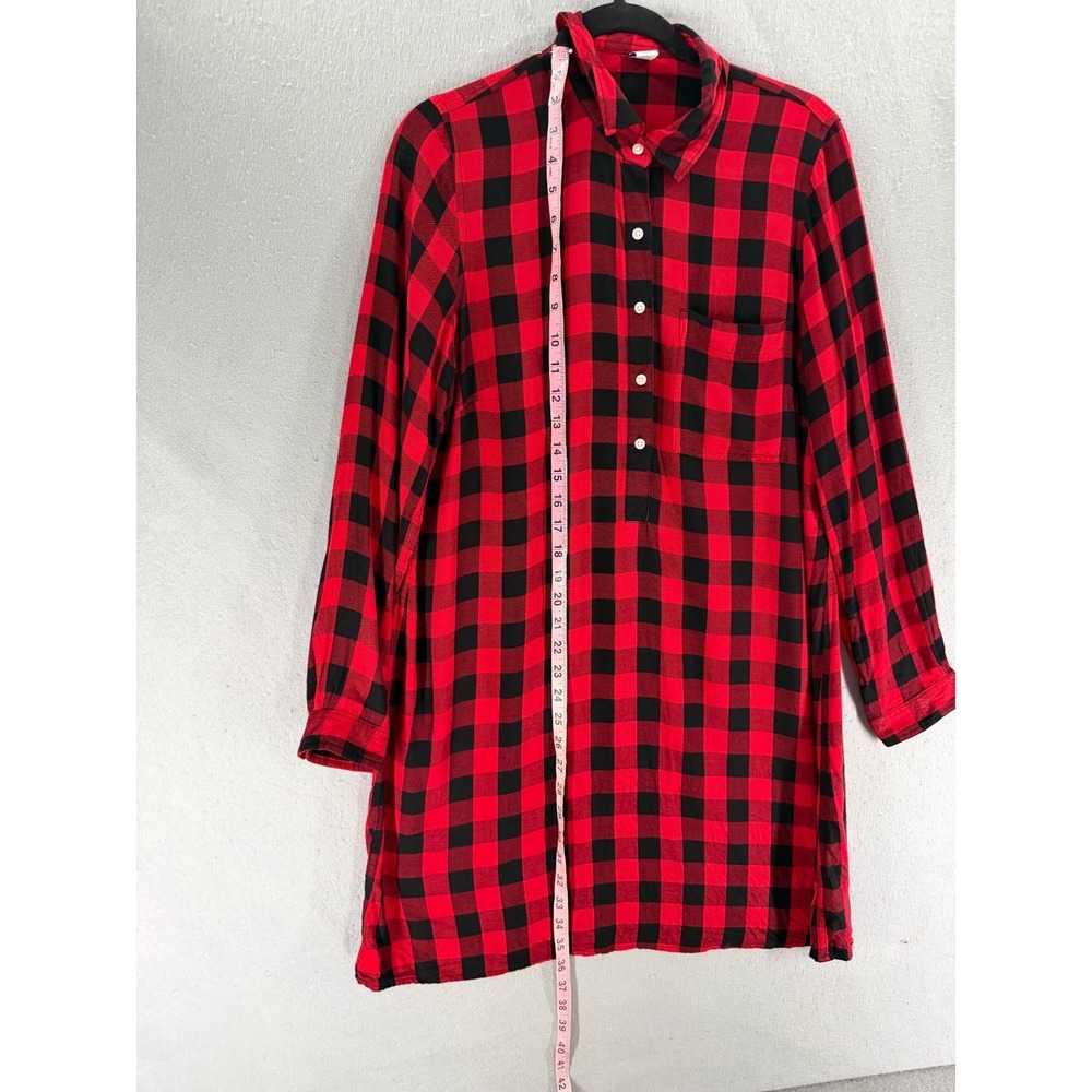 Old Navy Shirt Dress Womens‎ M Red Black Buffalo Check Dark Academia Cottagecore - Picture 11 of 13